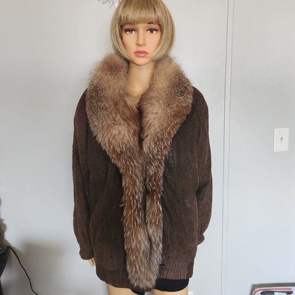 #673 Leather/fox fur coat - Picture 1 of 5